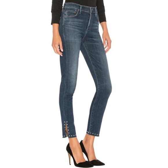 Citizens of Humanity Rocket Studded Ankle Split Hem Jeans Black 26W - Picture 11 of 14